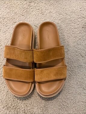 Vince Double Strap Suede Slides - Camel Brown